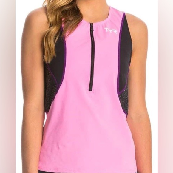 TYR Competitor Women’s Tri Singlet Athletic Tank Top Pink w/ Bra Size S - Picture 1 of 8